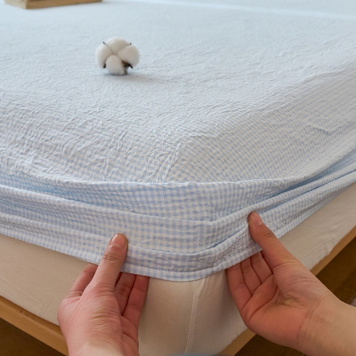 91家纺网 家纺一手货源 找家纺 春皖家纺 2026春夏新款全棉纯棉水洗棉单品系列床笠单件床笠单品-A版单床笠 月光蓝