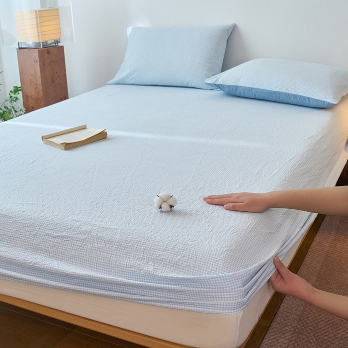 91家纺网 家纺一手货源 找家纺 春皖家纺 2026春夏新款全棉纯棉水洗棉单品系列床笠单件床笠单品-A版单床笠 月光蓝