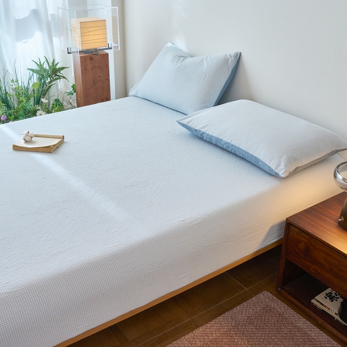 91家纺网 家纺一手货源 找家纺 春皖家纺 2026春夏新款全棉纯棉水洗棉单品系列床笠单件床笠单品-A版单床笠 月光蓝