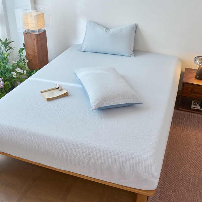 91家纺网 家纺一手货源 找家纺 春皖家纺 2026春夏新款全棉纯棉水洗棉单品系列床笠单件床笠单品-A版单床笠 月光蓝