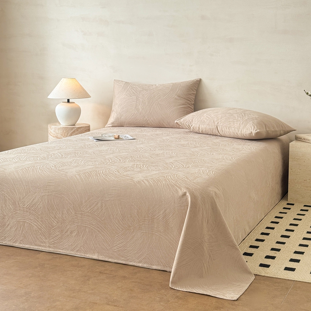 91家纺网 家纺一手货源 找家纺 眠博士 2026新款全棉提花床单单床单床单单件 月岛弥生-杏