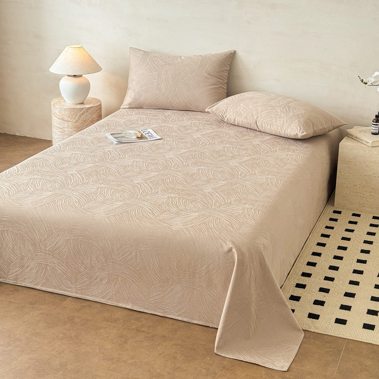 91家纺网 家纺一手货源 找家纺 眠博士 2026新款全棉提花床单单床单床单单件 月岛弥生-杏