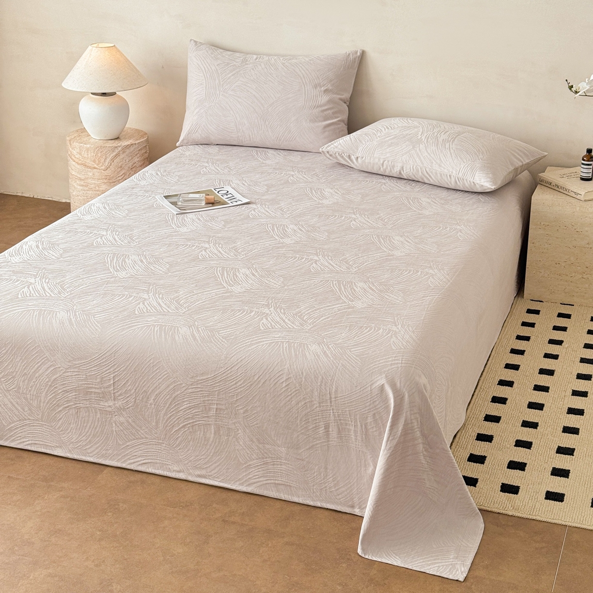 91家纺网 家纺一手货源 找家纺 眠博士 2026新款全棉提花床单单床单床单单件 月岛弥生-灰