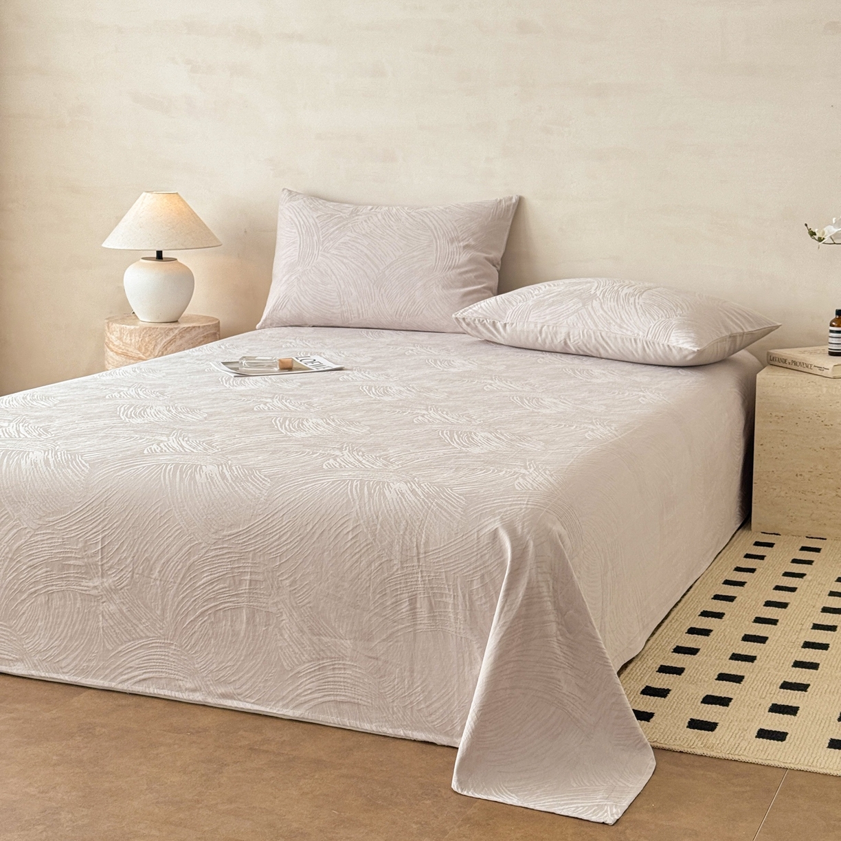 91家纺网 家纺一手货源 找家纺 眠博士 2026新款全棉提花床单单床单床单单件 月岛弥生-灰