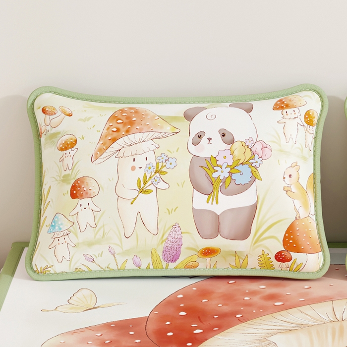 91家纺网 家纺一手货源 找家纺 奇丝雅 2026夏季A类数码印花卡通冰丝凉席枕套凉感家用儿童可机洗单人学生宿舍48×74 蘑菇城堡