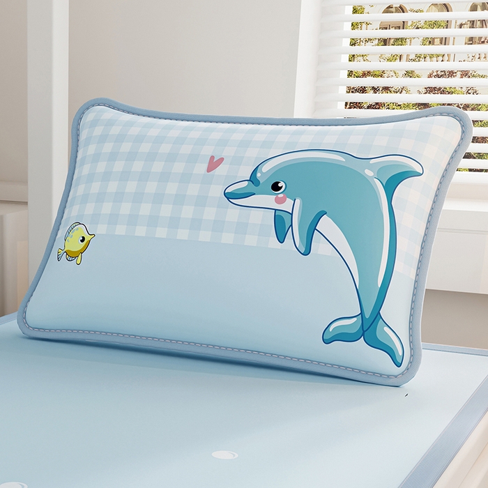 奇丝雅 2026夏季A类数码印花卡通冰丝凉席枕套凉感家用儿童可机洗单人学生宿舍48×74 海豚奇遇
