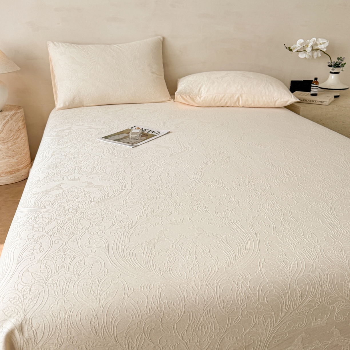 91家纺网 家纺一手货源 找家纺 眠博士 2026新款全棉提花床单单床单床单单件 冠马踏云-奶白