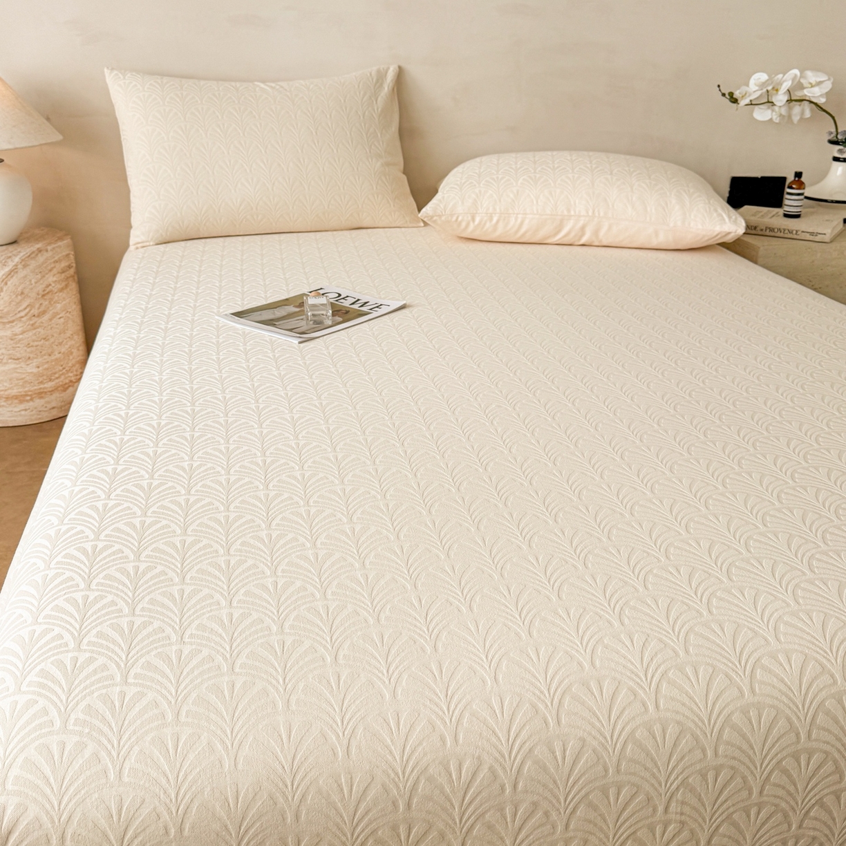 91家纺网 家纺一手货源 找家纺 眠博士 2026新款全棉提花床单单床单床单单件 杏影-奶白