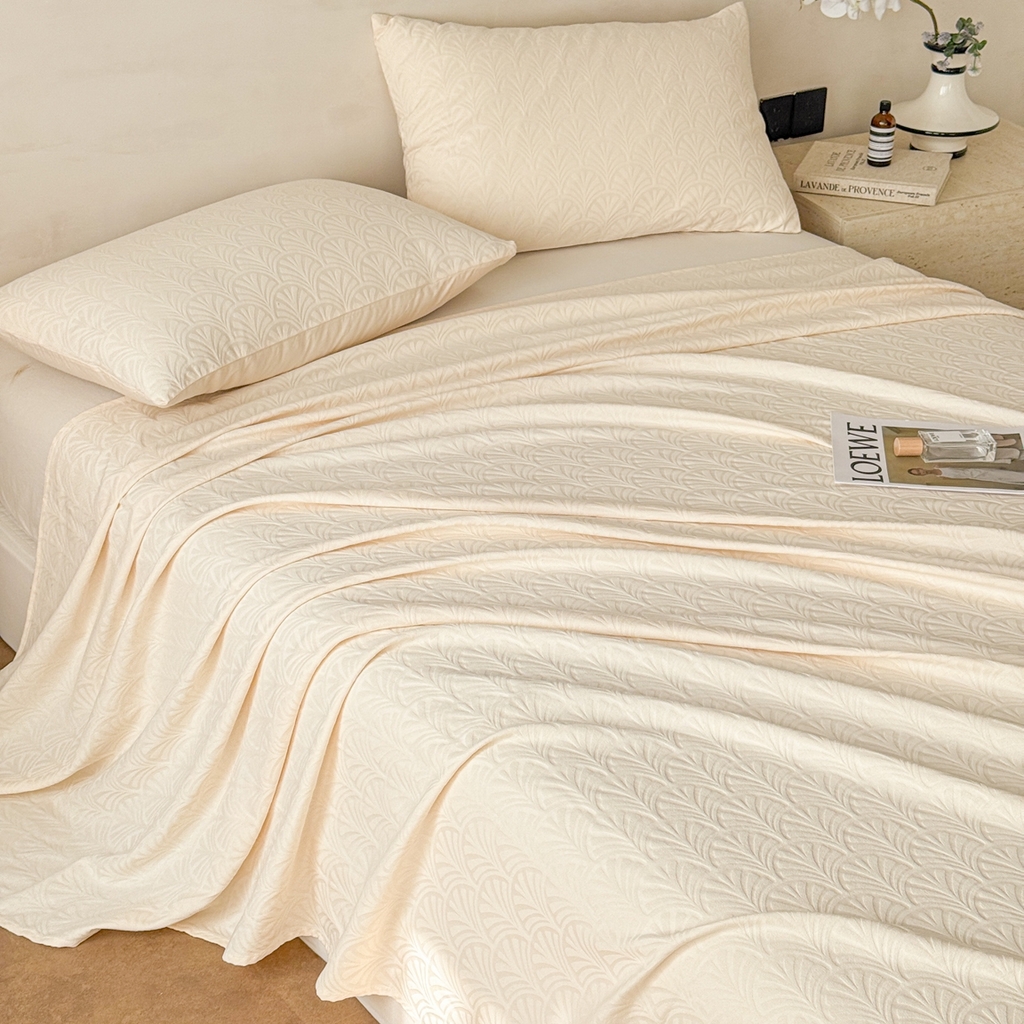 91家纺网 家纺一手货源 找家纺 眠博士 2026新款全棉提花床单单床单床单单件 杏影-奶白