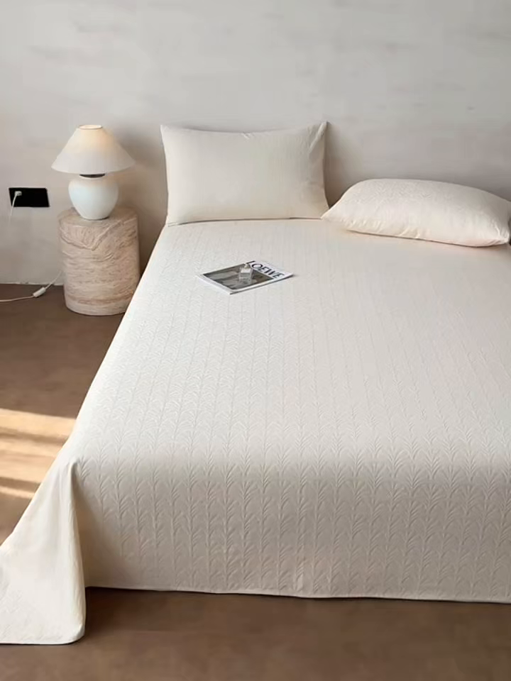 91家纺网 家纺一手货源 找家纺 眠博士 2026新款全棉提花床单单床单床单单件 杏影-奶白