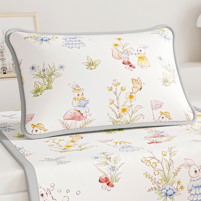 91家纺网 家纺一手货源 找家纺 奇丝雅 2026夏季A类数码印花卡通冰丝凉席枕套凉感家用儿童可机洗单人学生宿舍48×74 精灵小兔