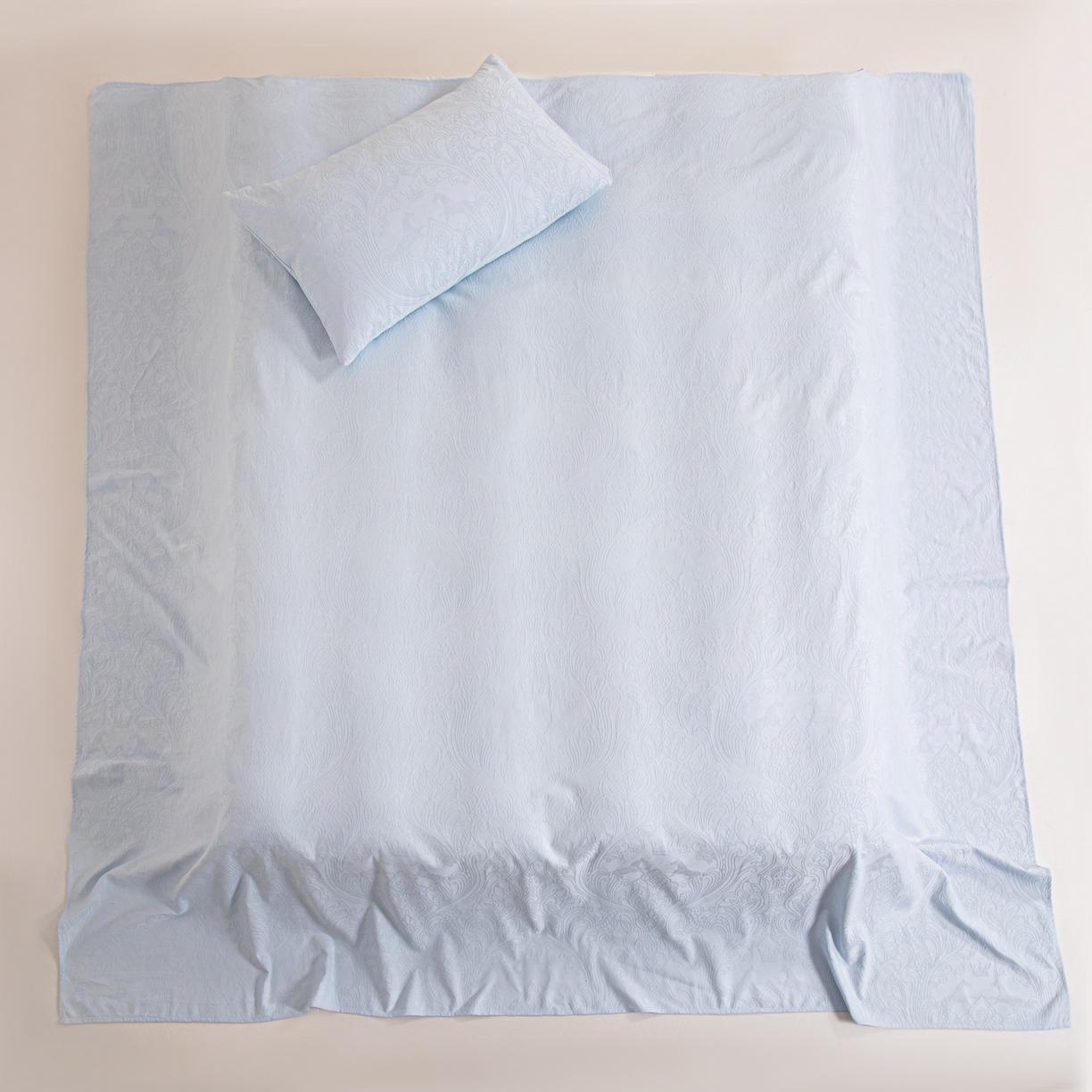 91家纺网 家纺一手货源 找家纺 眠博士 2026新款全棉提花床单单床单床单单件 冠马踏云-嫩蓝