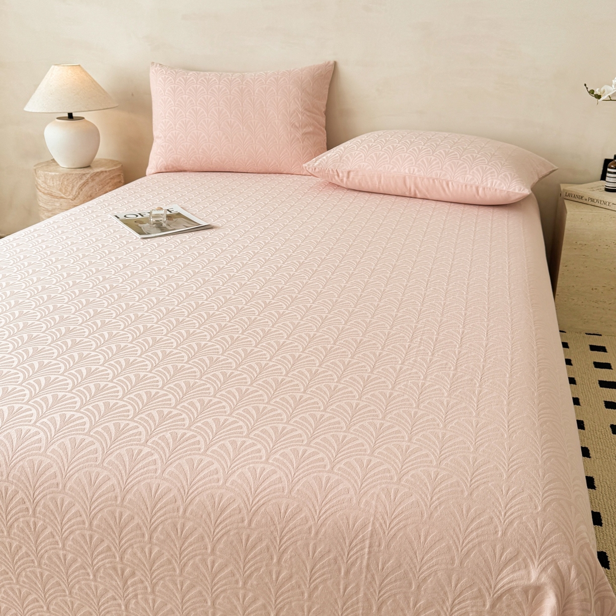 91家纺网 家纺一手货源 找家纺 眠博士 2026新款全棉提花床单单床单床单单件 杏影-粉