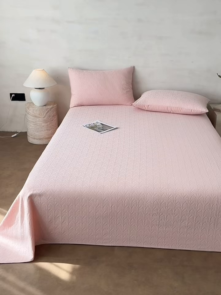 91家纺网 家纺一手货源 找家纺 眠博士 2026新款全棉提花床单单床单床单单件 杏影-粉