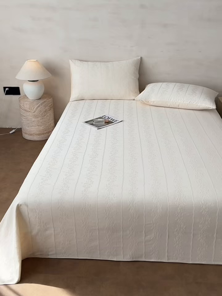 91家纺网 家纺一手货源 找家纺 眠博士 2026新款全棉提花床单单床单床单单件 花间梦-奶白