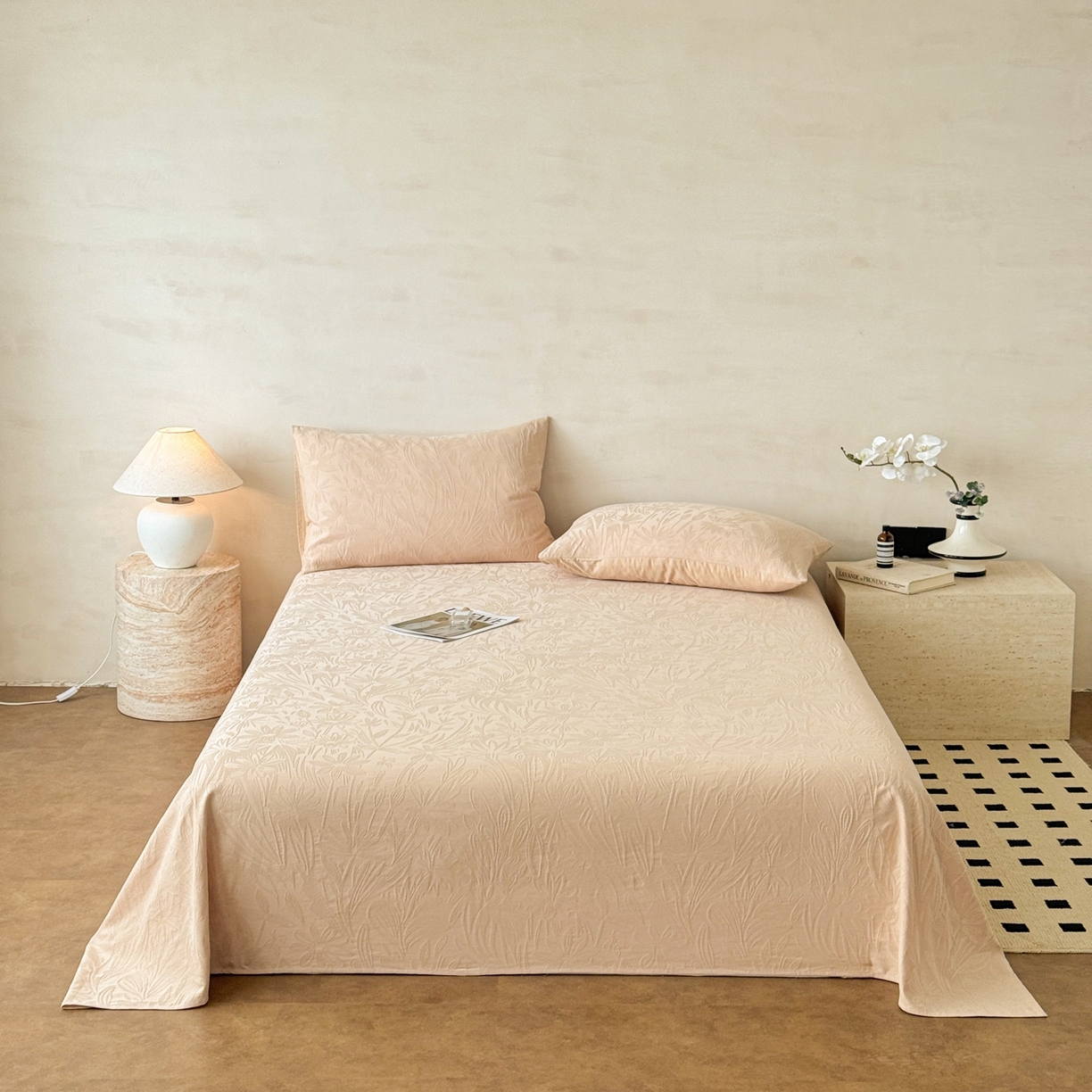 91家纺网 家纺一手货源 找家纺 眠博士 2026新款全棉提花床单单床单床单单件 绵语-卡其