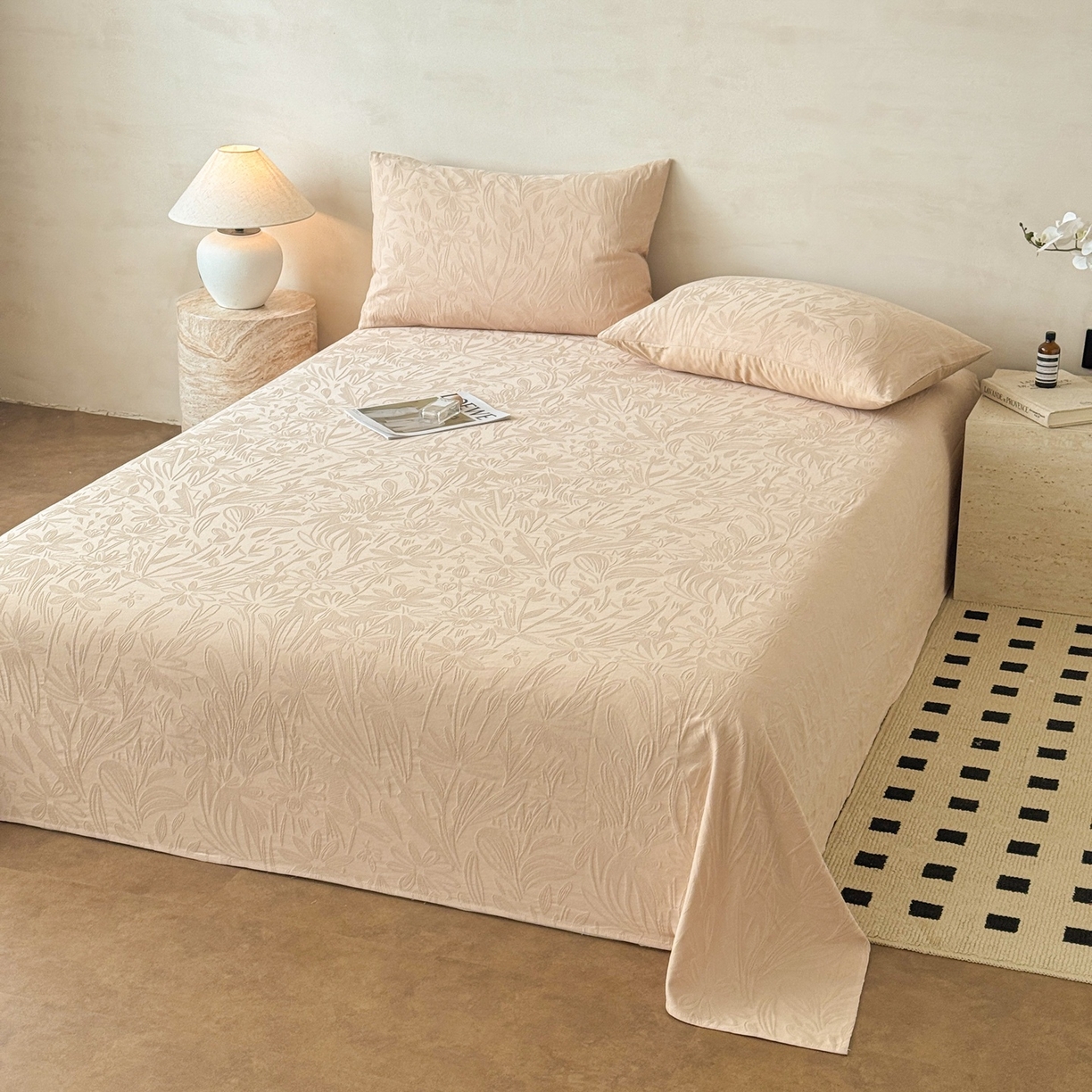 91家纺网 家纺一手货源 找家纺 眠博士 2026新款全棉提花床单单床单床单单件 绵语-卡其