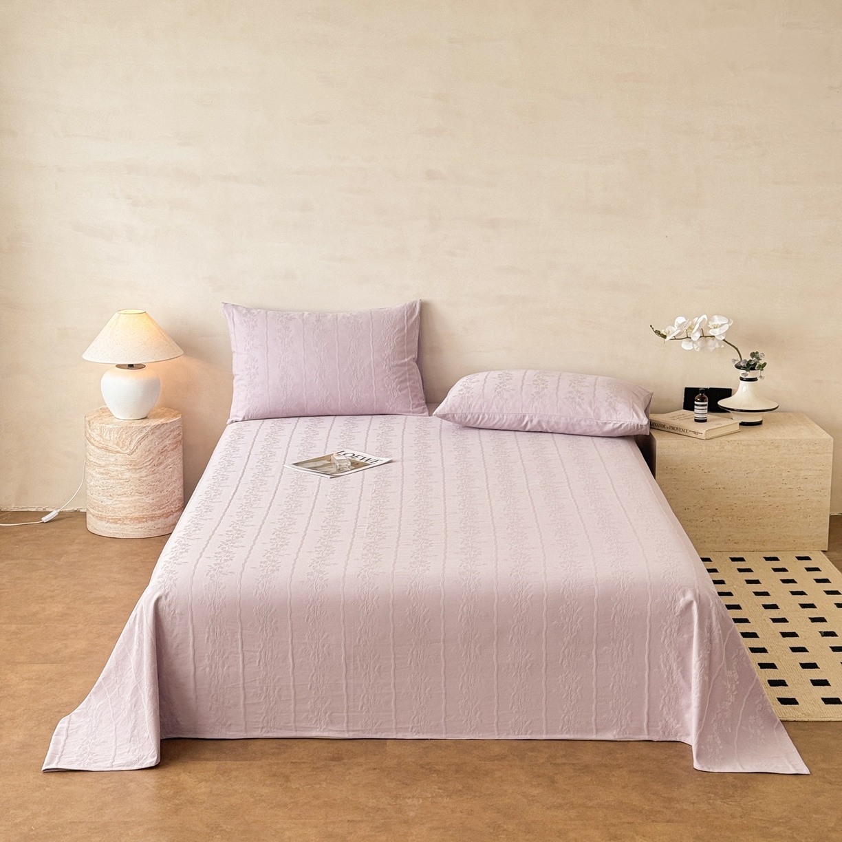 91家纺网 家纺一手货源 找家纺 眠博士 2026新款全棉提花床单单床单床单单件 花间梦-紫