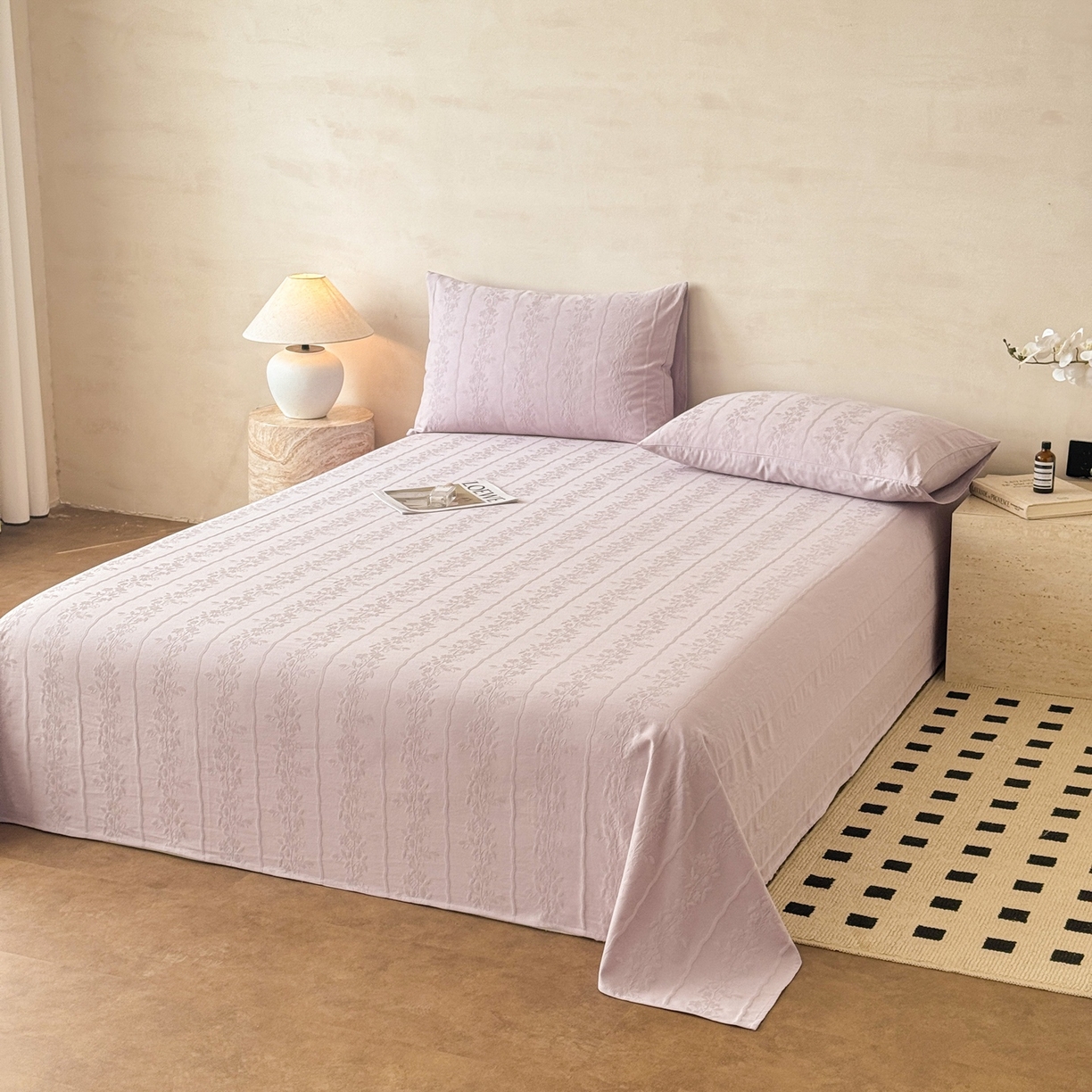 91家纺网 家纺一手货源 找家纺 眠博士 2026新款全棉提花床单单床单床单单件 花间梦-紫