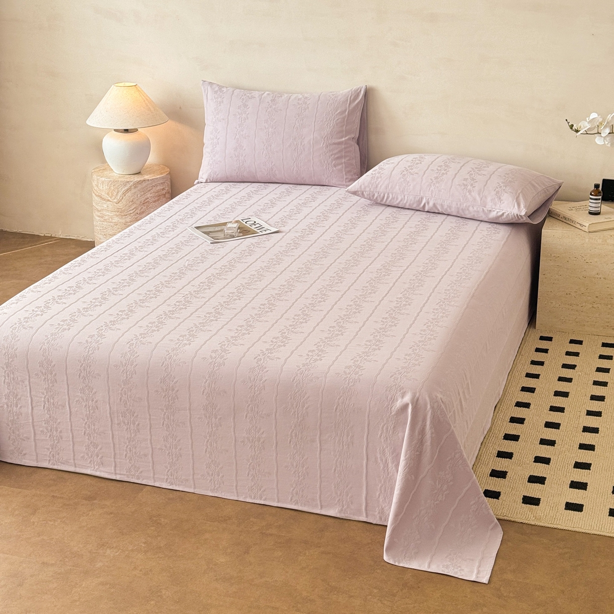 91家纺网 家纺一手货源 找家纺 眠博士 2026新款全棉提花床单单床单床单单件 花间梦-紫