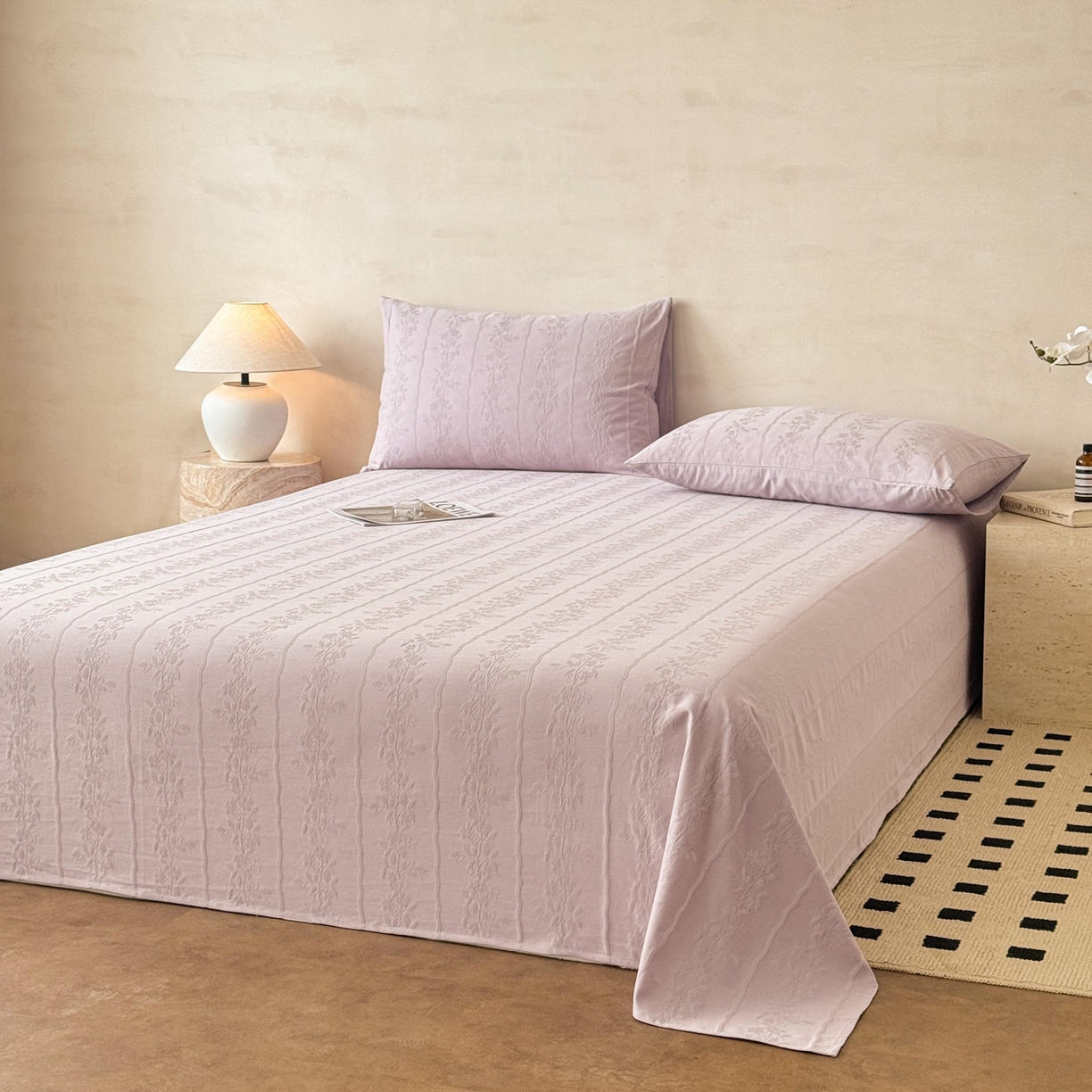 91家纺网 家纺一手货源 找家纺 眠博士 2026新款全棉提花床单单床单床单单件 花间梦-紫