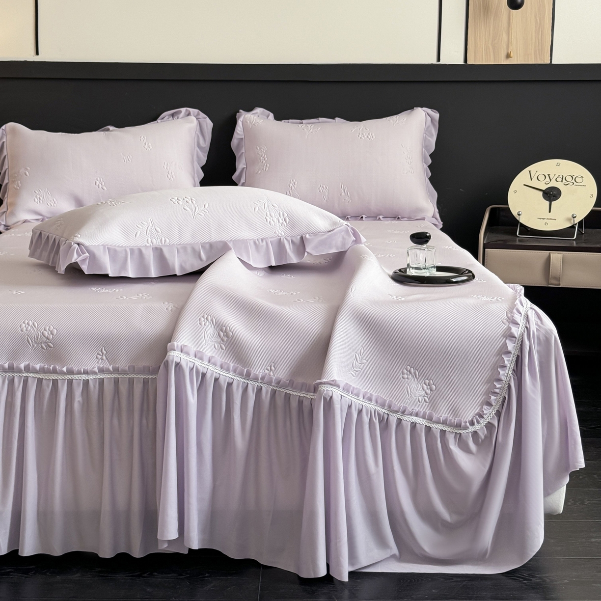 宅家居 2026春夏新款PE高分子复合软凉席豆豆席大床裙三件套-小花系列 小花-紫色