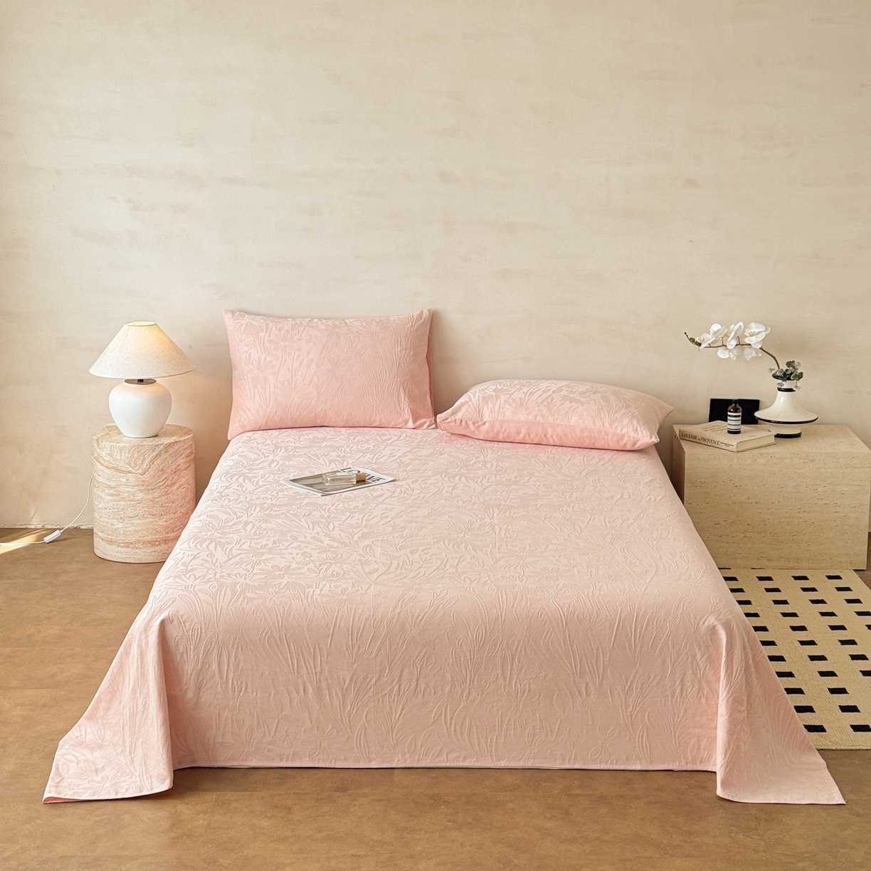 91家纺网 家纺一手货源 找家纺 眠博士 2026新款全棉提花床单单床单床单单件 绵语-粉