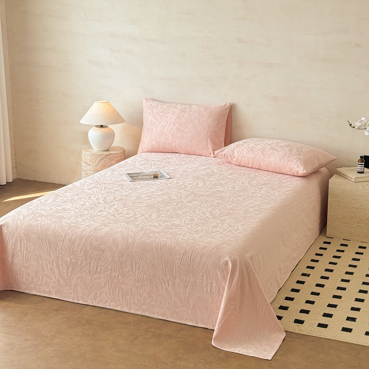 91家纺网 家纺一手货源 找家纺 眠博士 2026新款全棉提花床单单床单床单单件 绵语-粉