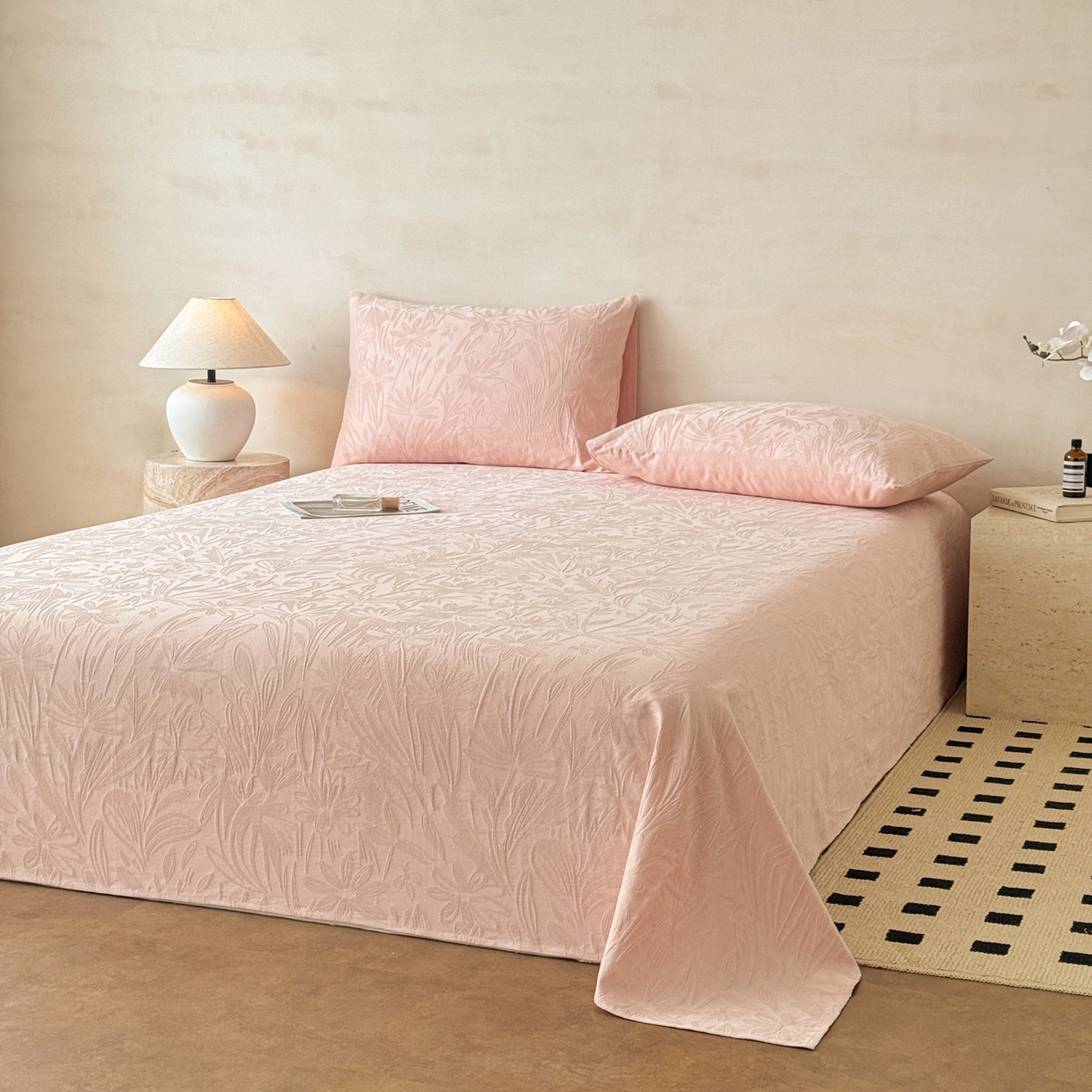 91家纺网 家纺一手货源 找家纺 眠博士 2026新款全棉提花床单单床单床单单件 绵语-粉