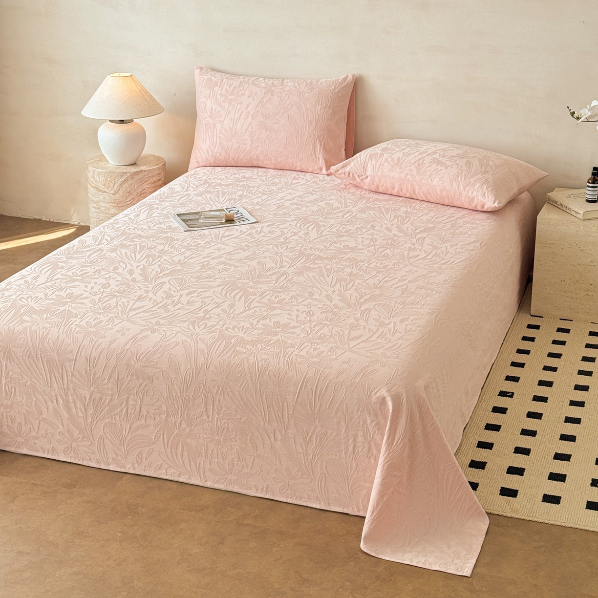 91家纺网 家纺一手货源 找家纺 眠博士 2026新款全棉提花床单单床单床单单件 绵语-粉