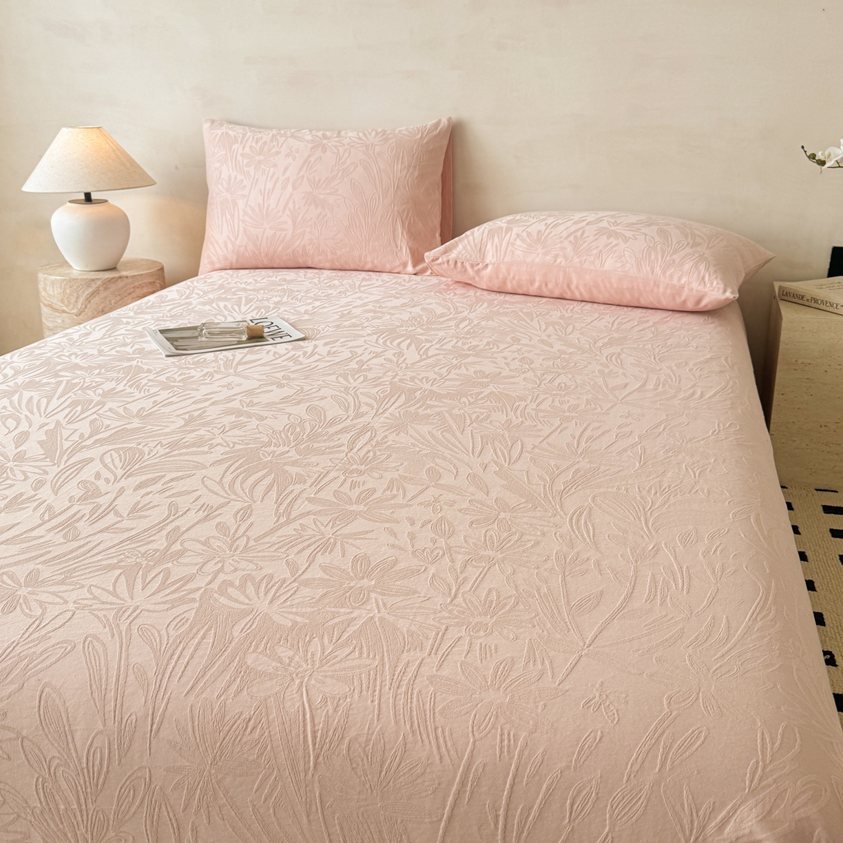 91家纺网 家纺一手货源 找家纺 眠博士 2026新款全棉提花床单单床单床单单件 绵语-粉