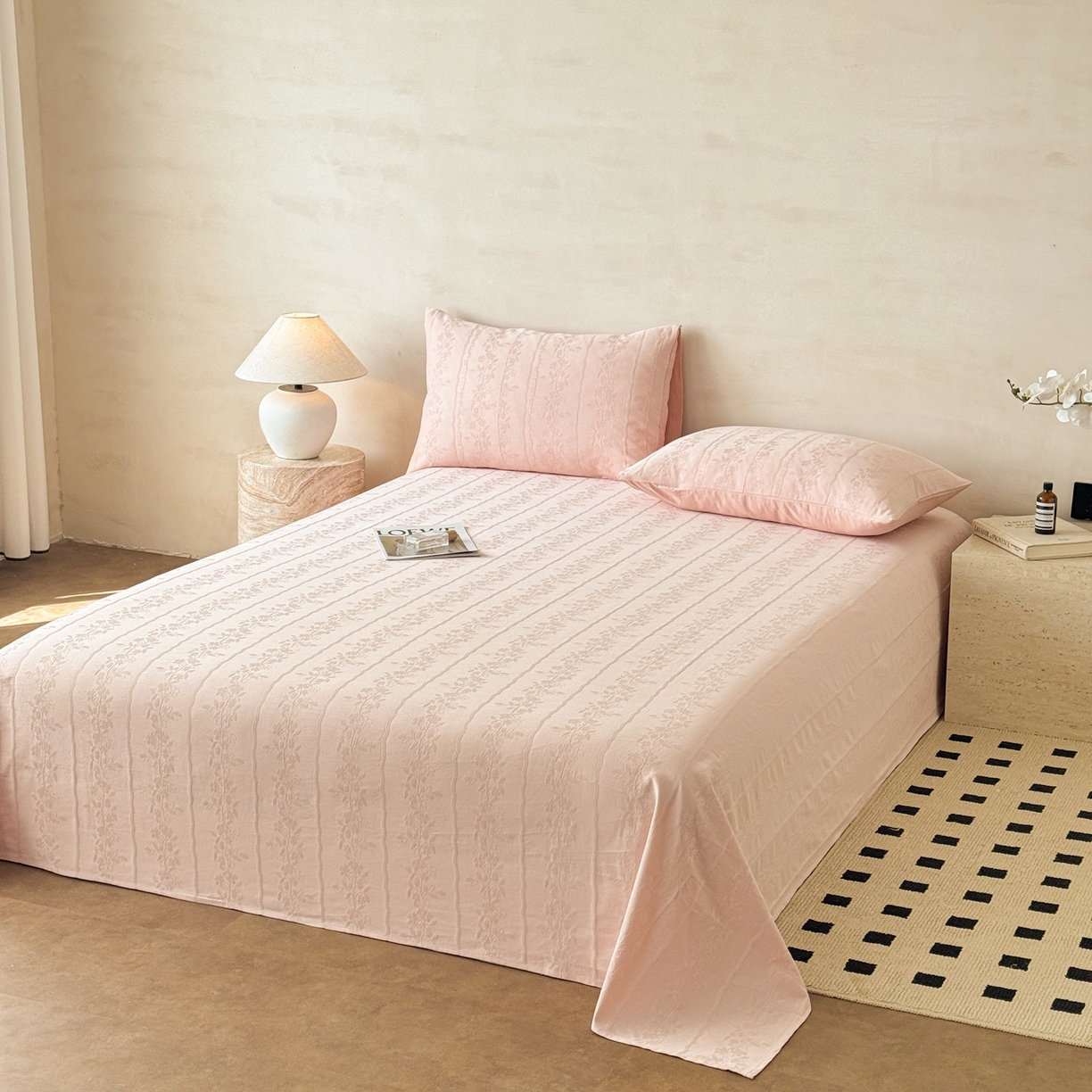 91家纺网 家纺一手货源 找家纺 眠博士 2026新款全棉提花床单单床单床单单件 花间梦-粉