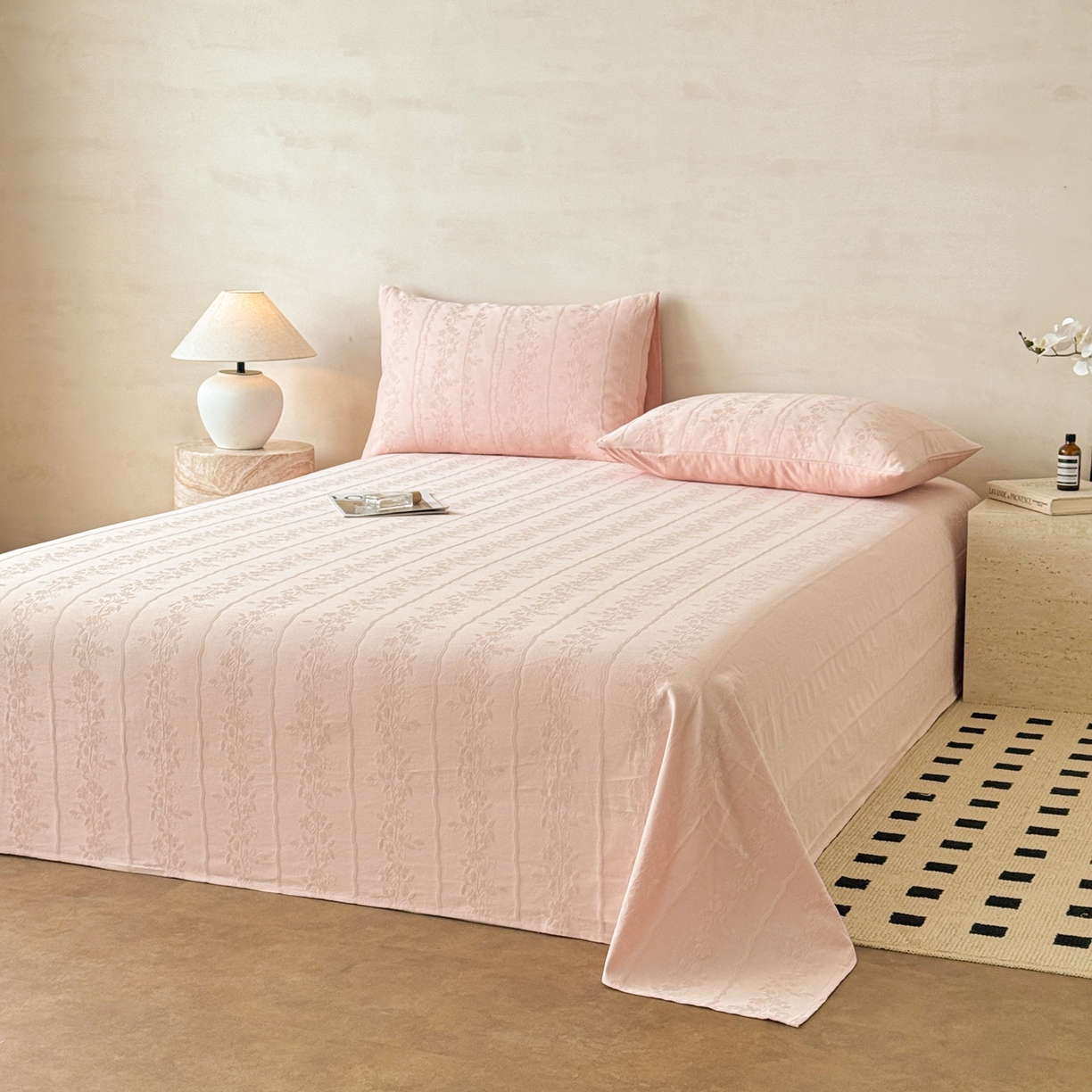 91家纺网 家纺一手货源 找家纺 眠博士 2026新款全棉提花床单单床单床单单件 花间梦-粉