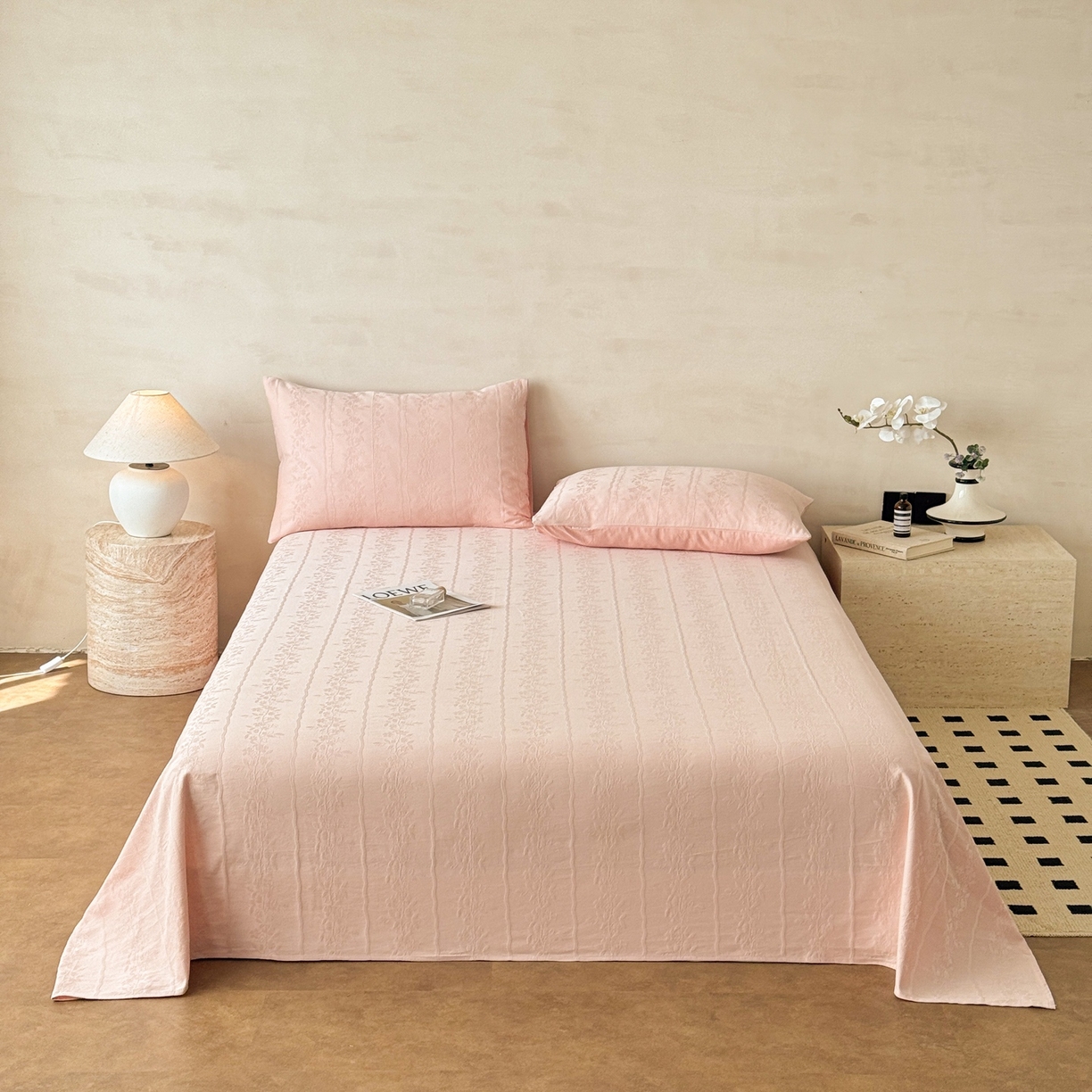 91家纺网 家纺一手货源 找家纺 眠博士 2026新款全棉提花床单单床单床单单件 花间梦-粉