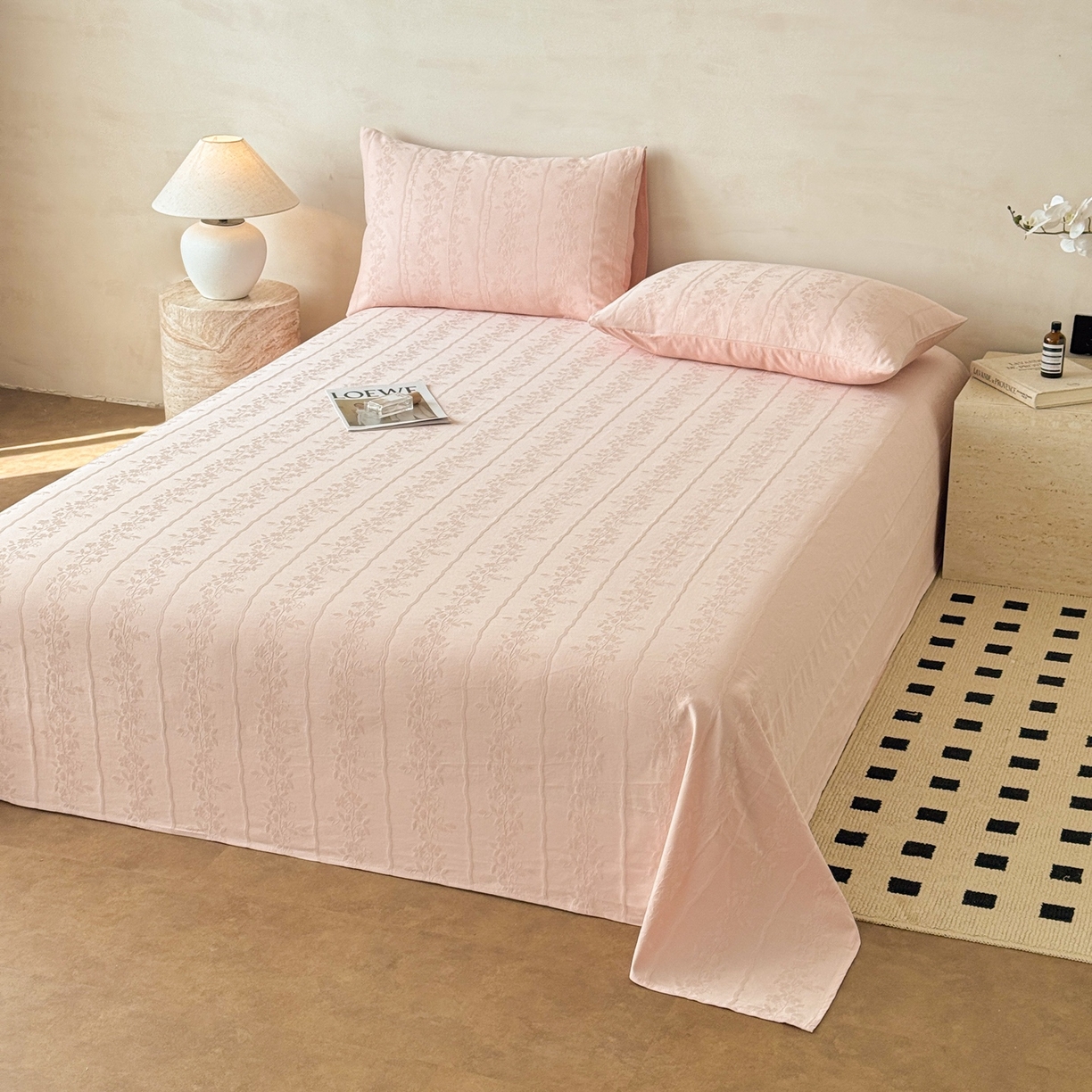 91家纺网 家纺一手货源 找家纺 眠博士 2026新款全棉提花床单单床单床单单件 花间梦-粉