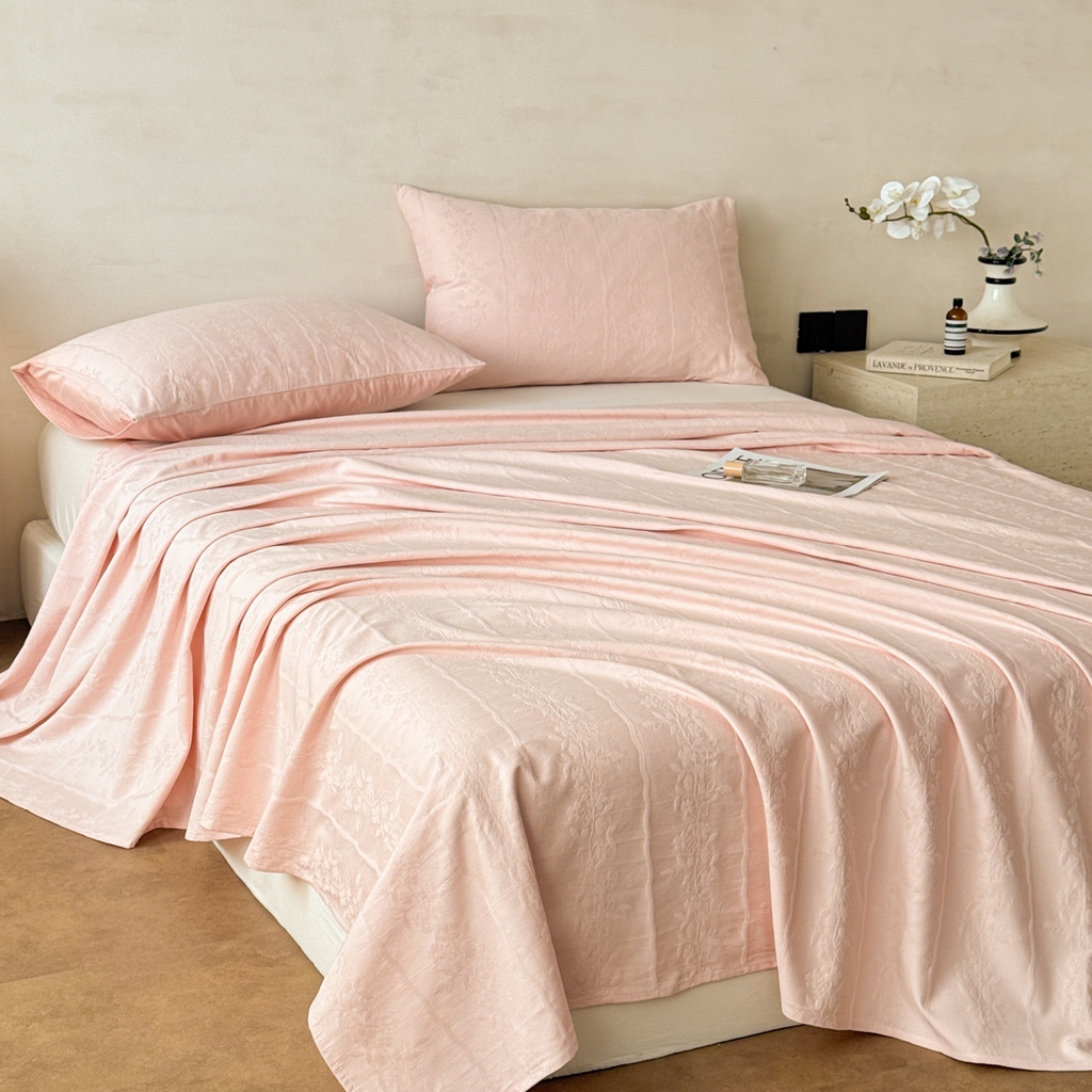 91家纺网 家纺一手货源 找家纺 眠博士 2026新款全棉提花床单单床单床单单件 花间梦-粉