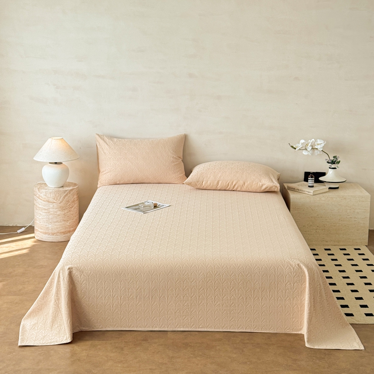 91家纺网 家纺一手货源 找家纺 眠博士 2026新款全棉提花床单单床单床单单件 杏影-卡其