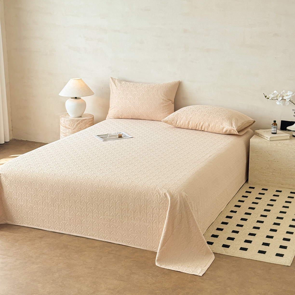 91家纺网 家纺一手货源 找家纺 眠博士 2026新款全棉提花床单单床单床单单件 杏影-卡其