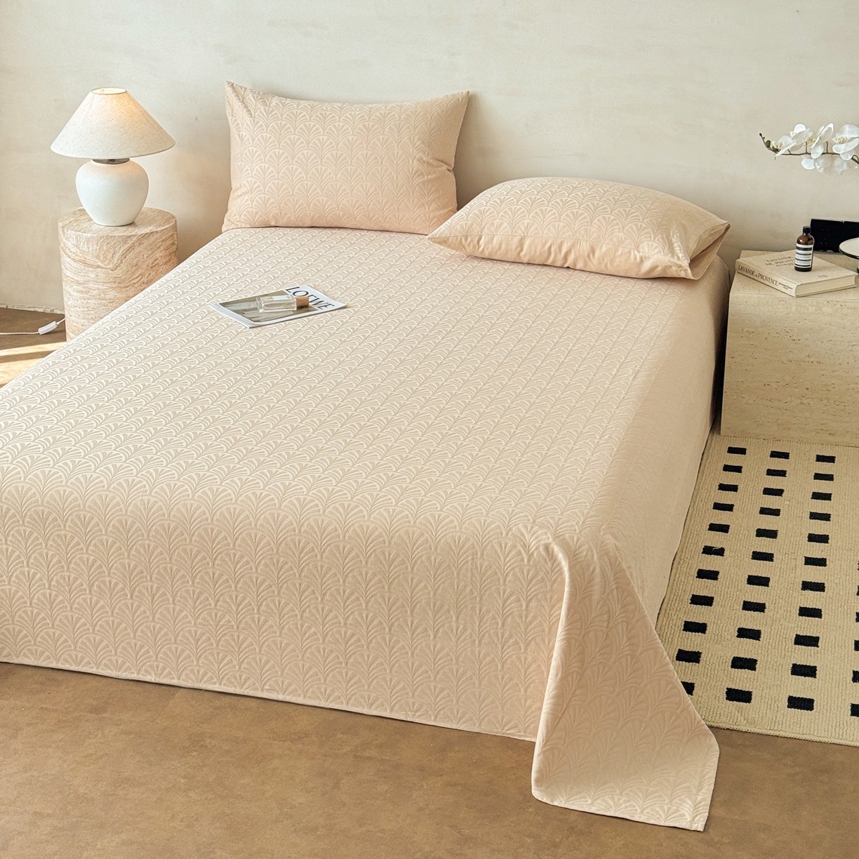 91家纺网 家纺一手货源 找家纺 眠博士 2026新款全棉提花床单单床单床单单件 杏影-卡其