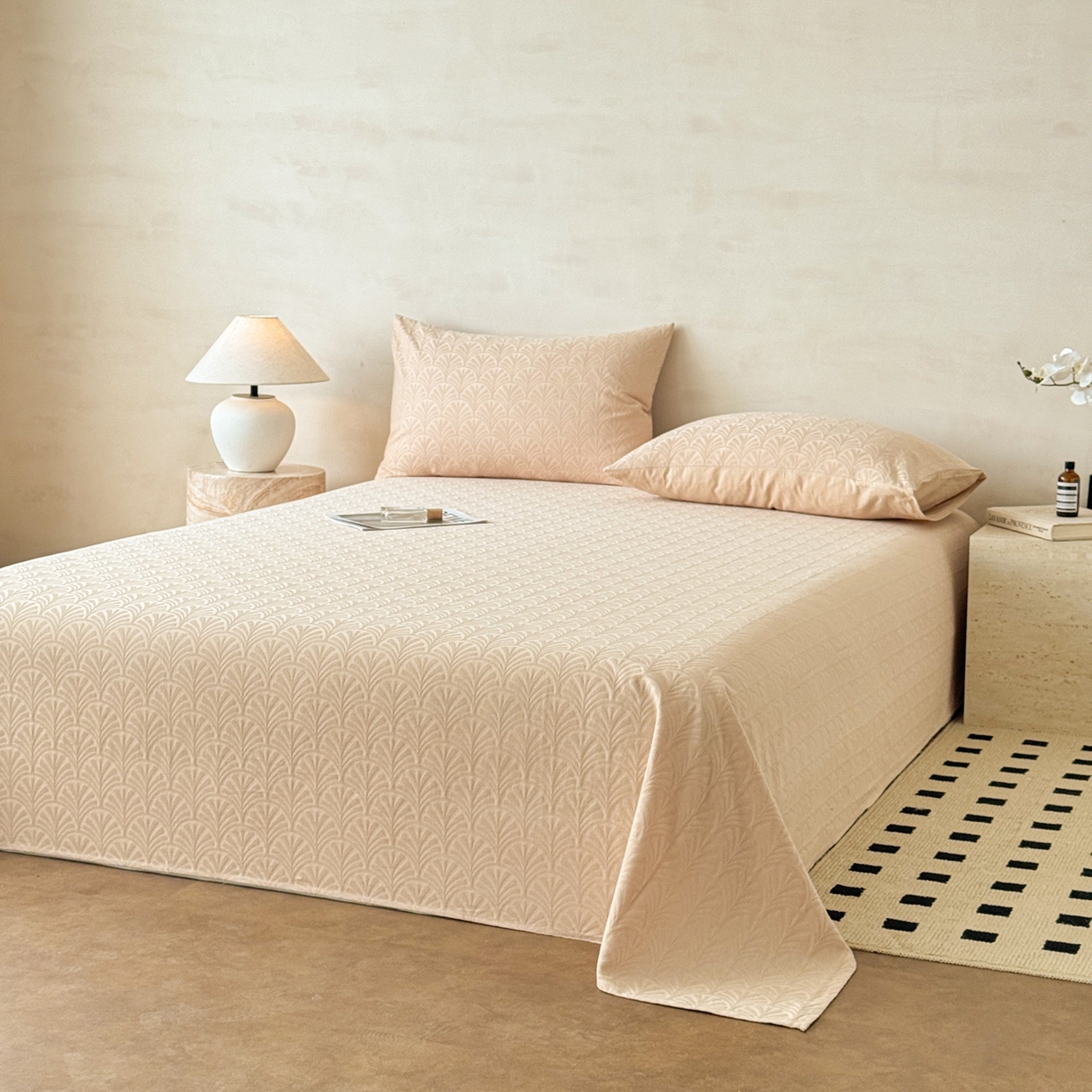 91家纺网 家纺一手货源 找家纺 眠博士 2026新款全棉提花床单单床单床单单件 杏影-卡其