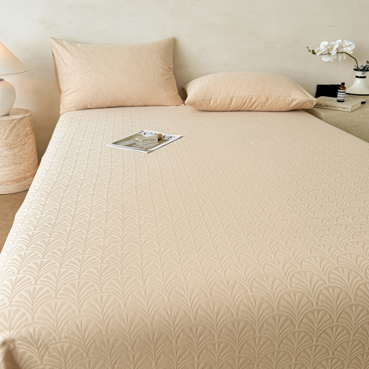 91家纺网 家纺一手货源 找家纺 眠博士 2026新款全棉提花床单单床单床单单件 杏影-卡其