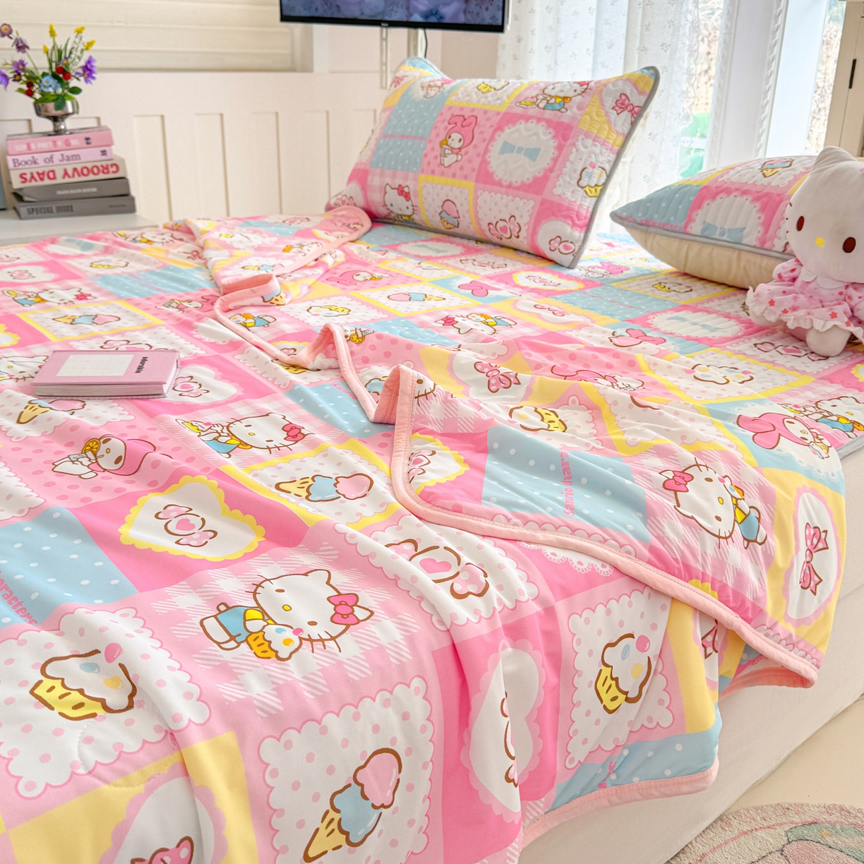 91家纺网 家纺一手货源 找家纺 （总）博雅 2026新款三丽鸥A类仿锦氨组合小冰皮夏被夏凉被空调被凉席席子