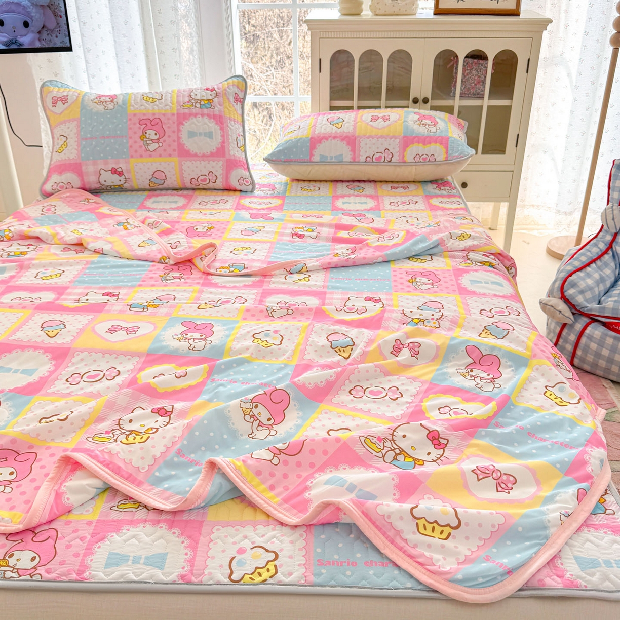 91家纺网 家纺一手货源 找家纺 （总）博雅 2026新款三丽鸥A类仿锦氨组合小冰皮夏被夏凉被空调被凉席席子