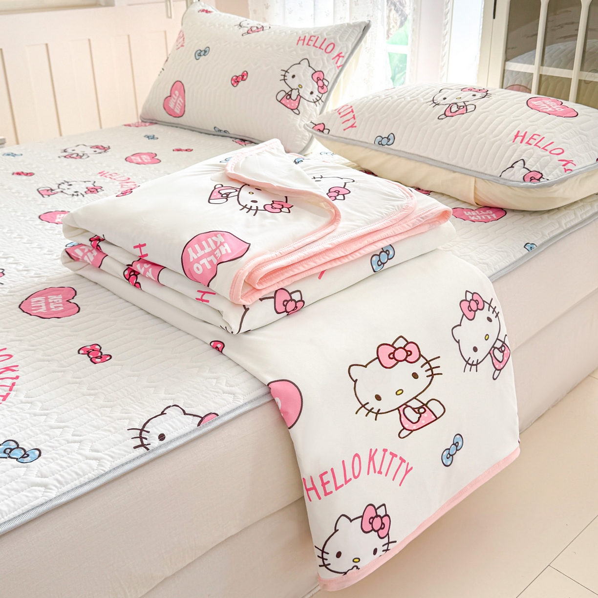 91家纺网 家纺一手货源 找家纺 （总）博雅 2026新款三丽鸥A类仿锦氨组合小冰皮夏被夏凉被空调被凉席席子