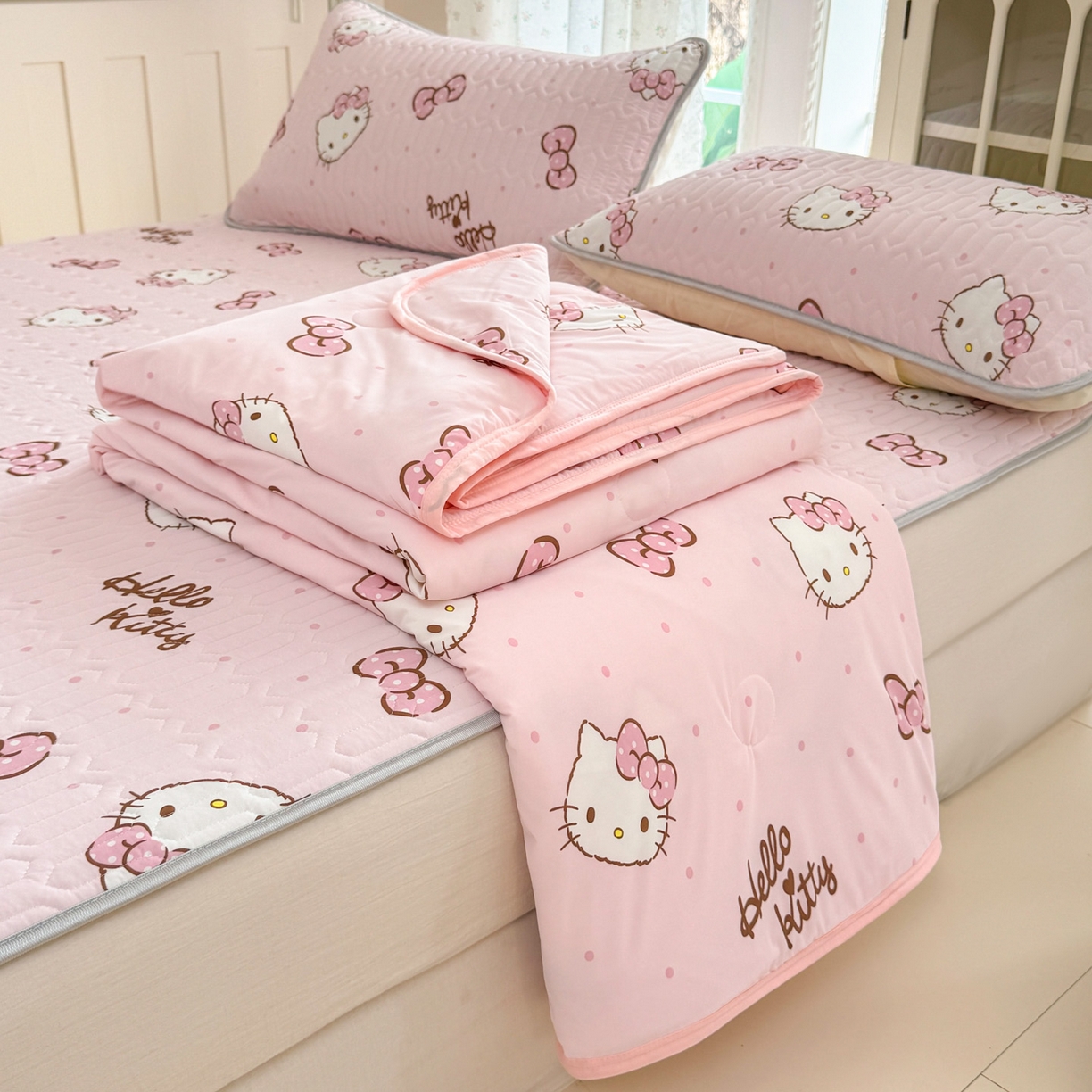 91家纺网 家纺一手货源 找家纺 （总）博雅 2026新款三丽鸥A类仿锦氨组合小冰皮夏被夏凉被空调被凉席席子