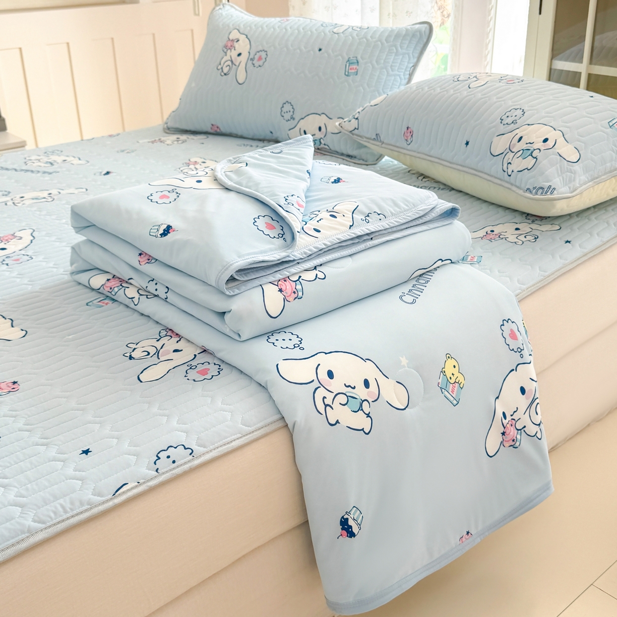 91家纺网 家纺一手货源 找家纺 （总）博雅 2026新款三丽鸥A类仿锦氨组合小冰皮夏被夏凉被空调被凉席席子