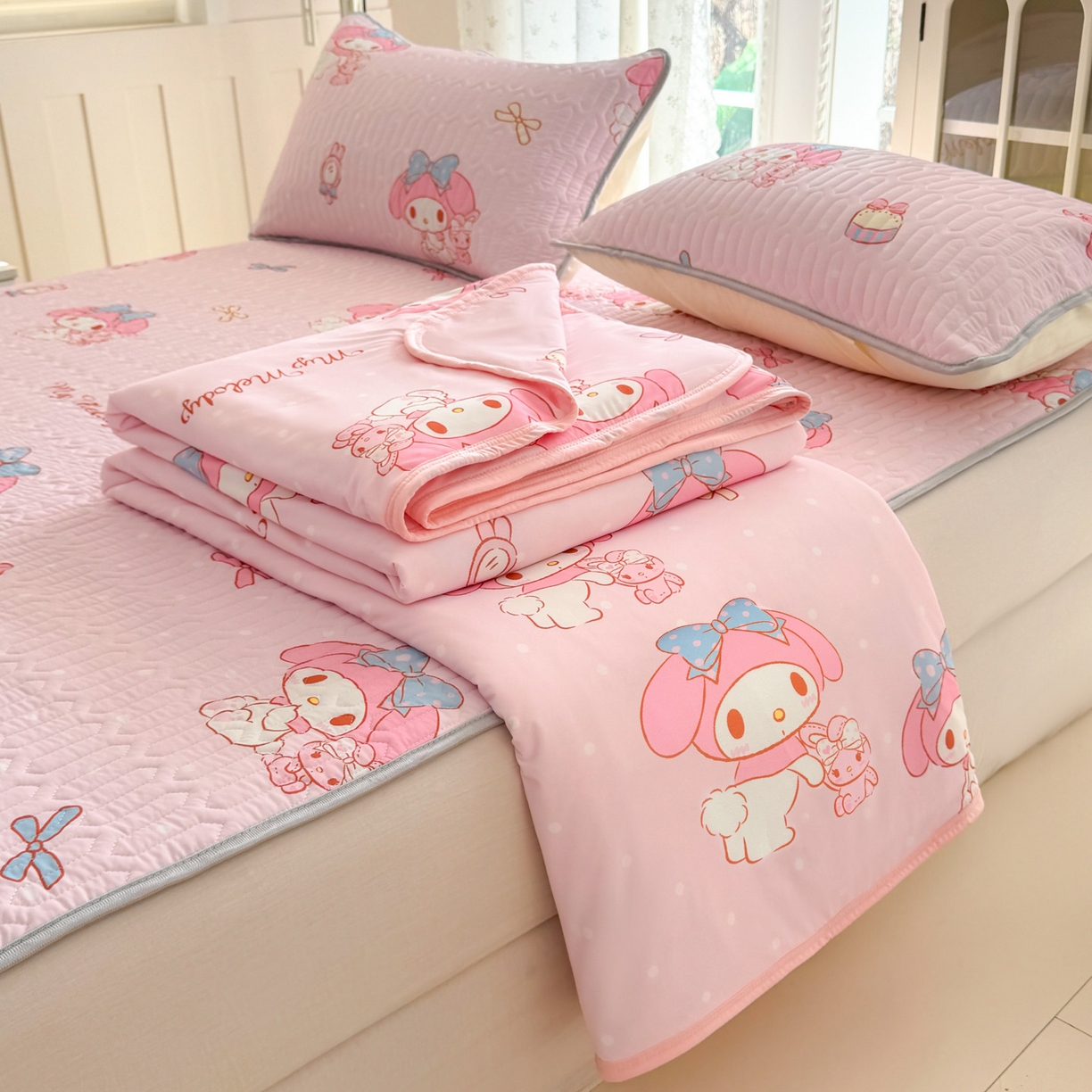 91家纺网 家纺一手货源 找家纺 （总）博雅 2026新款三丽鸥A类仿锦氨组合小冰皮夏被夏凉被空调被凉席席子