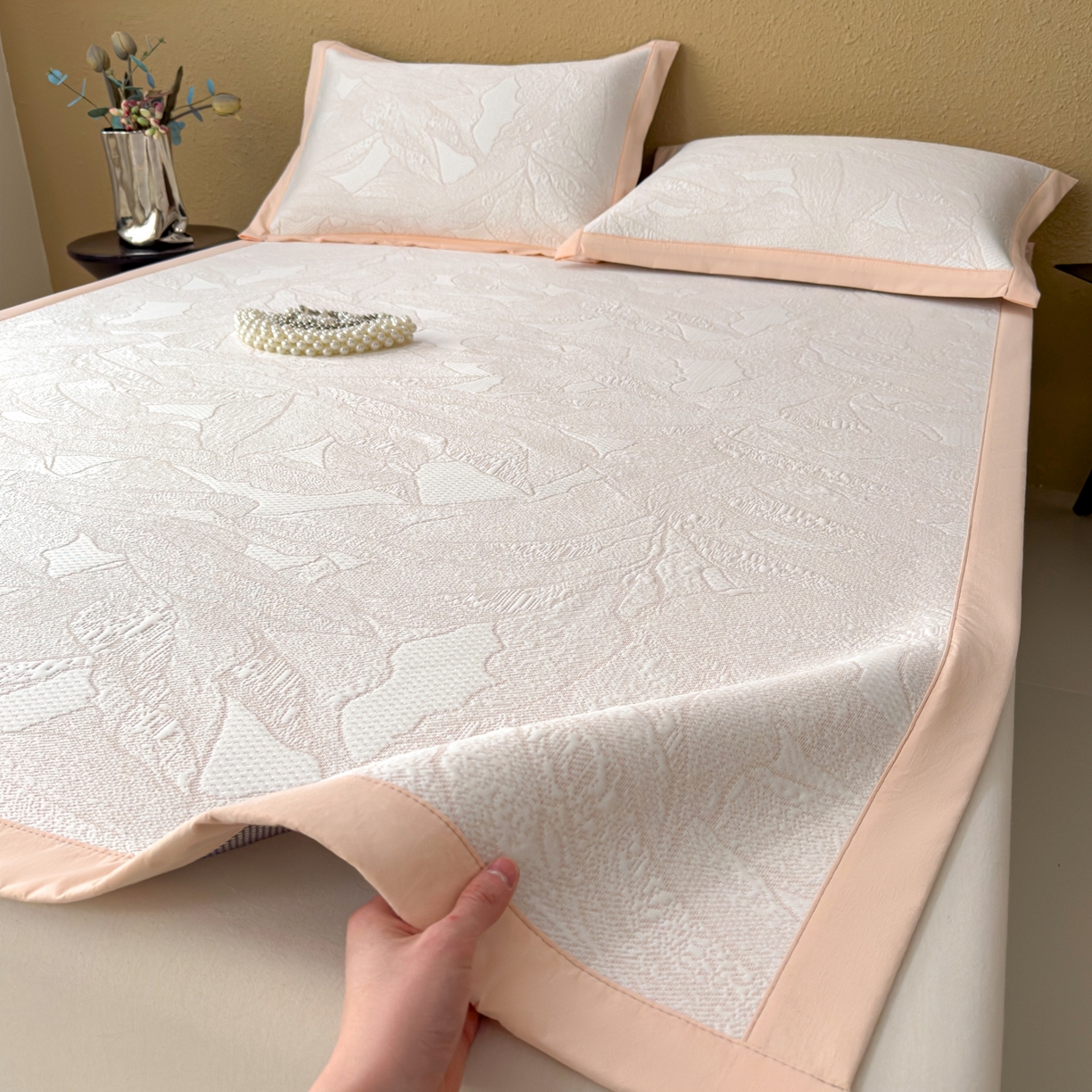 91家纺网 家纺一手货源 找家纺 （总）耀悦家纺 2026年新款乙纶华夫格冰丝凉席床笠款ins风轻奢简约风凉席席子