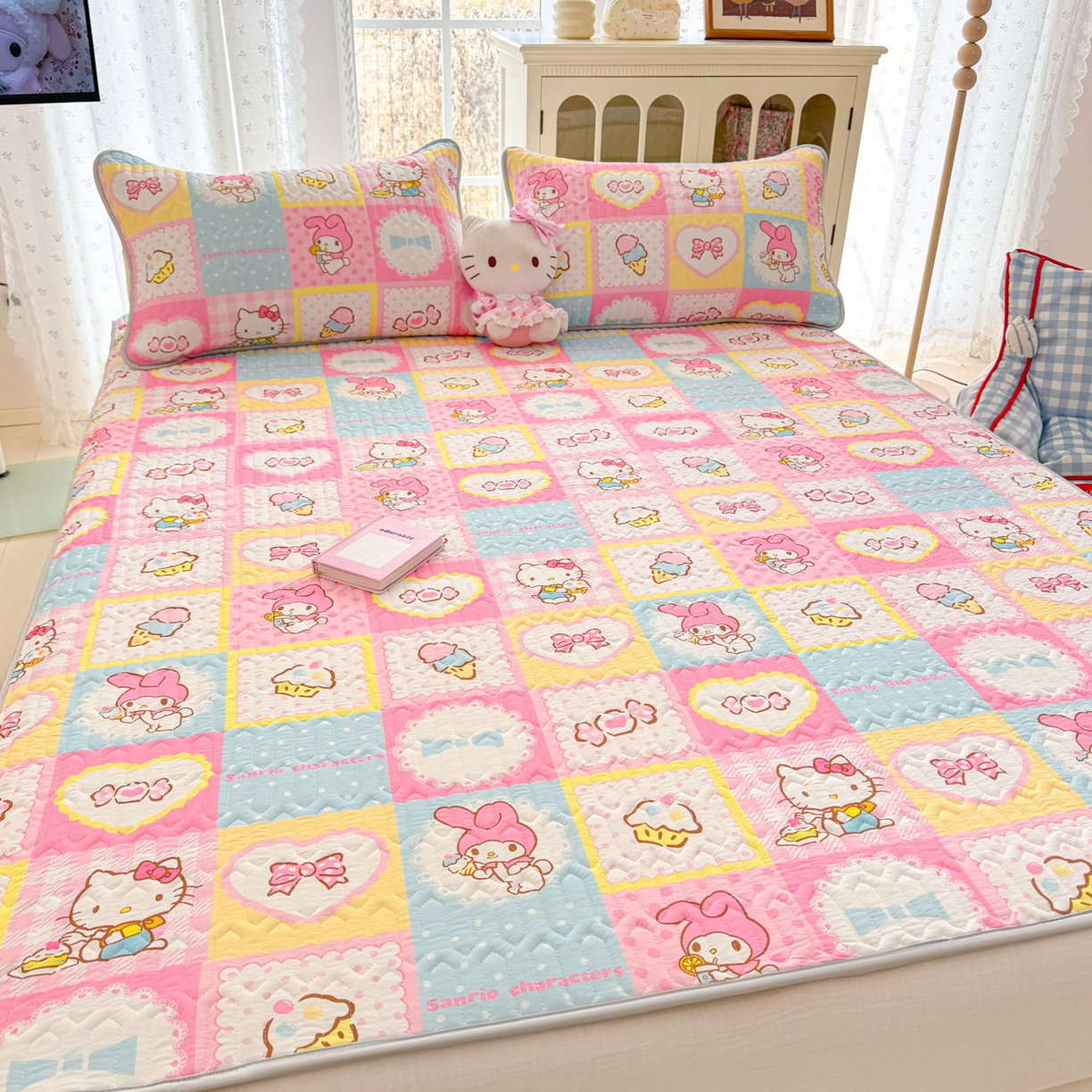 91家纺网 家纺一手货源 找家纺 博雅 2026新款三丽鸥A类仿锦氨组合小冰皮夏被夏凉被空调被凉席席子 小版-甜品格美乐蒂KT