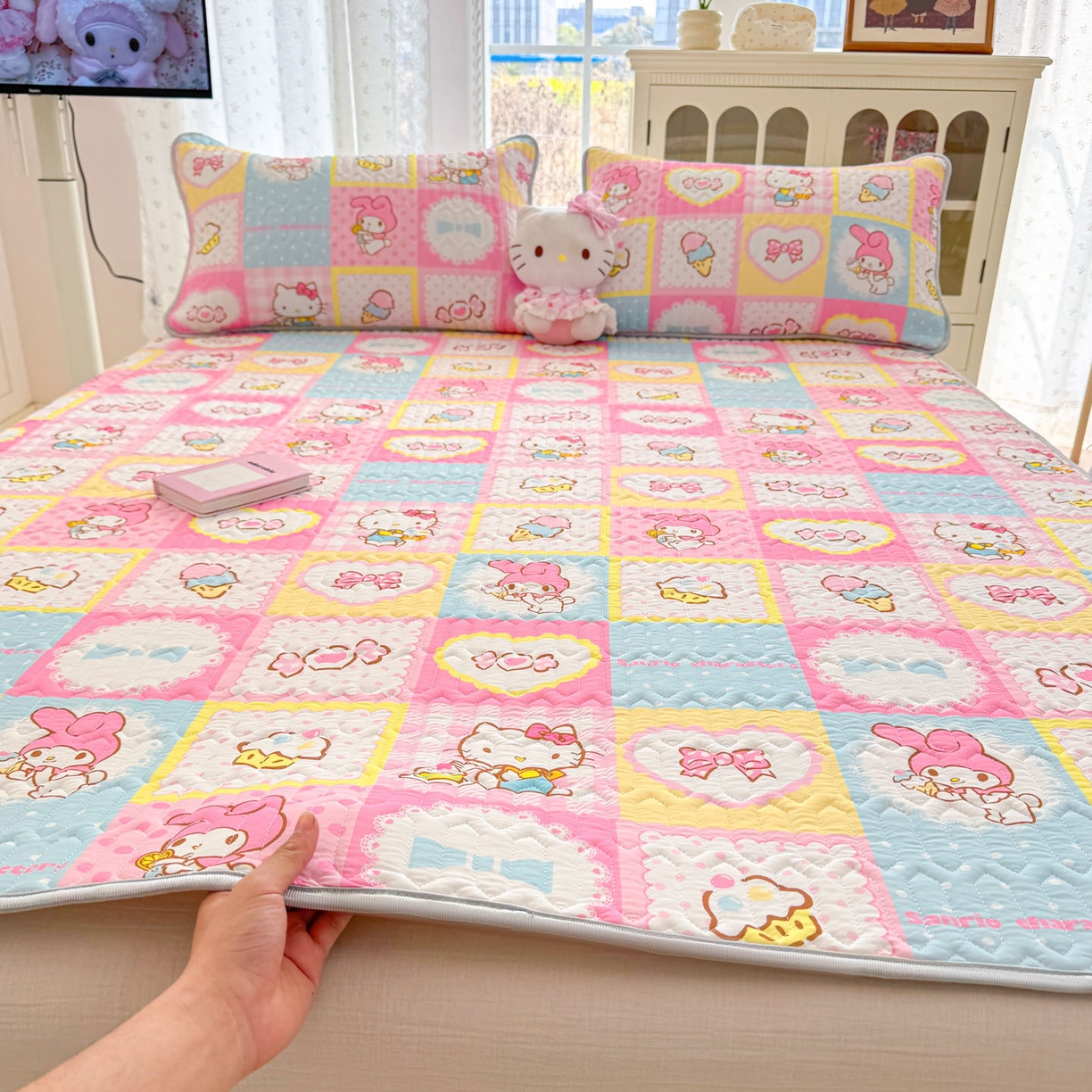 91家纺网 家纺一手货源 找家纺 博雅 2026新款三丽鸥A类仿锦氨组合小冰皮夏被夏凉被空调被凉席席子 小版-甜品格美乐蒂KT